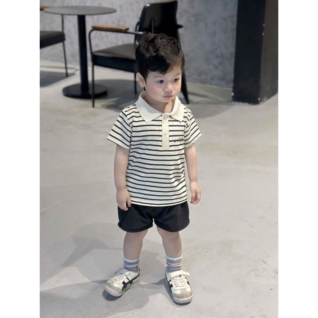 (VNTK)Áo Polo cộc tay KIDS in 2 mặt đáng yêu chất cotton mềm mịn,thoáng mát cho bé mặc nhà, đi học đi chơi size 9-24kg