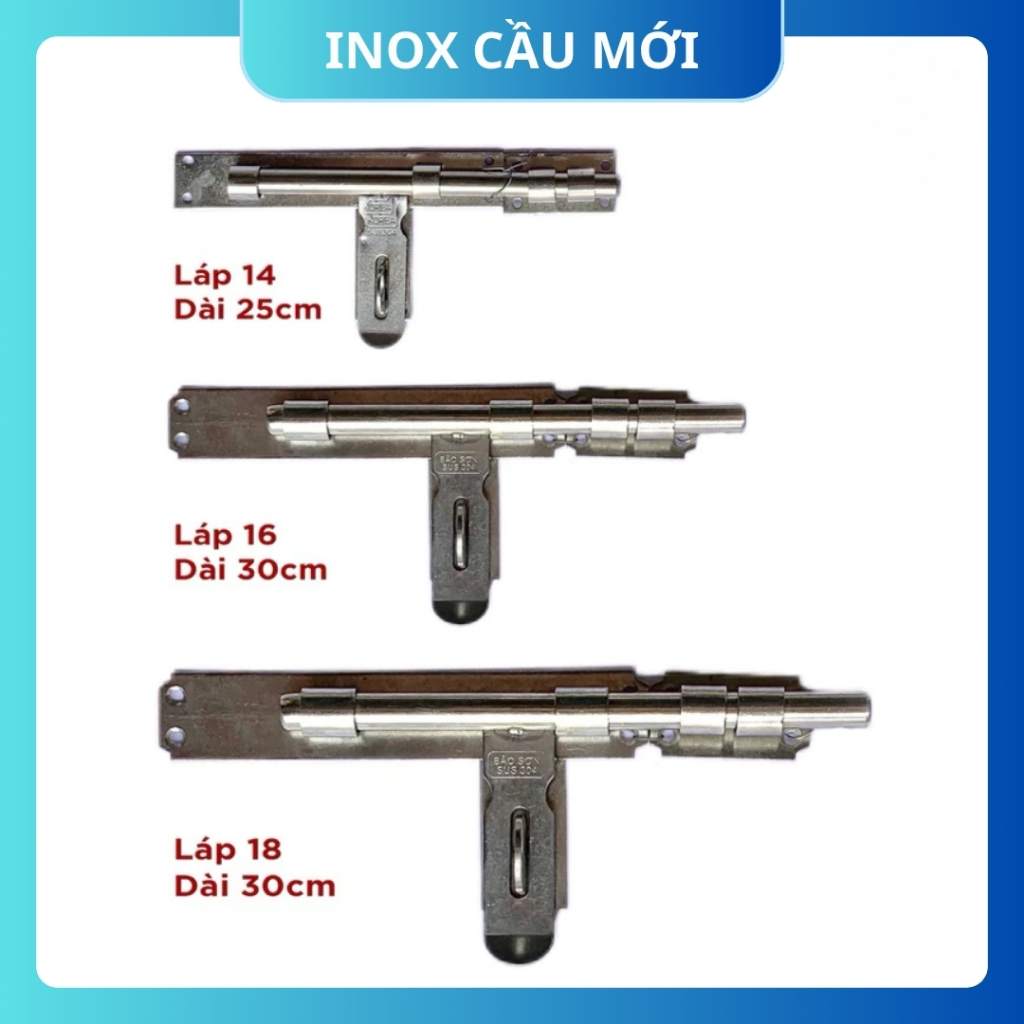 Chốt cửa inox 304 loại dày chắc chắn, chốt ngang phi 12/14/16/18/20mm, hàng loại 1