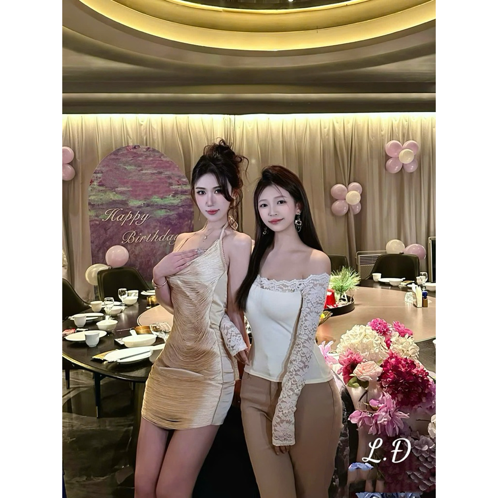 Váy tua rua body 2 màu vàng - ghi mặc hè tiệc sự kiện siêu sang SM