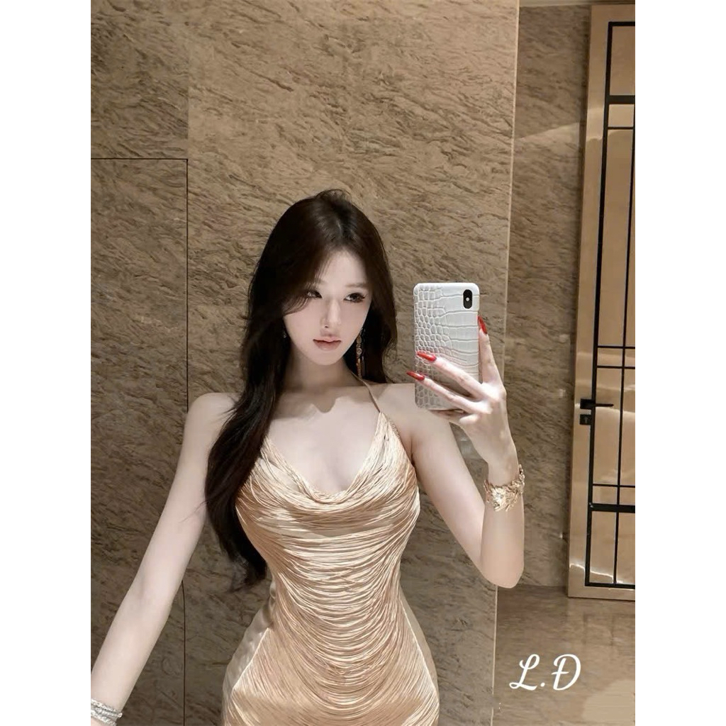 Váy tua rua body 2 màu vàng - ghi mặc hè tiệc sự kiện siêu sang SM