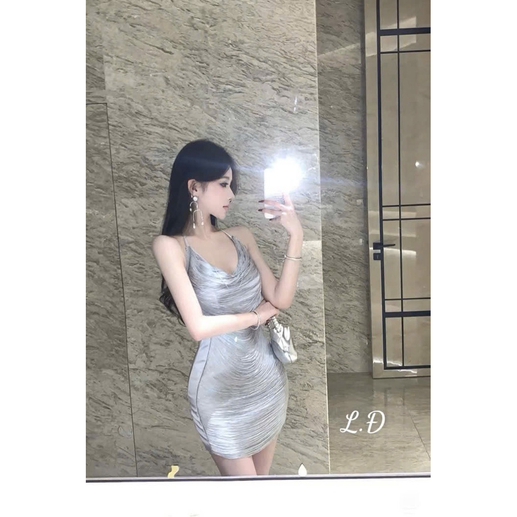 Váy tua rua body 2 màu vàng - ghi mặc hè tiệc sự kiện siêu sang SM