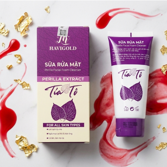 Sữa Rửa Mặt Havigold (Tím-Trắng) Tía Tô Giúp Sạch Da Ngừa Mụn - Kem Rửa Mặt Dưỡng Da 180g