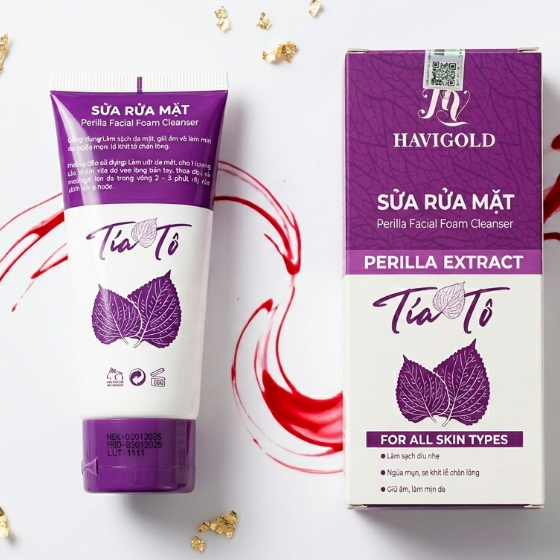 Sữa Rửa Mặt Havigold (Tím-Trắng) Tía Tô Giúp Sạch Da Ngừa Mụn - Kem Rửa Mặt Dưỡng Da 180g