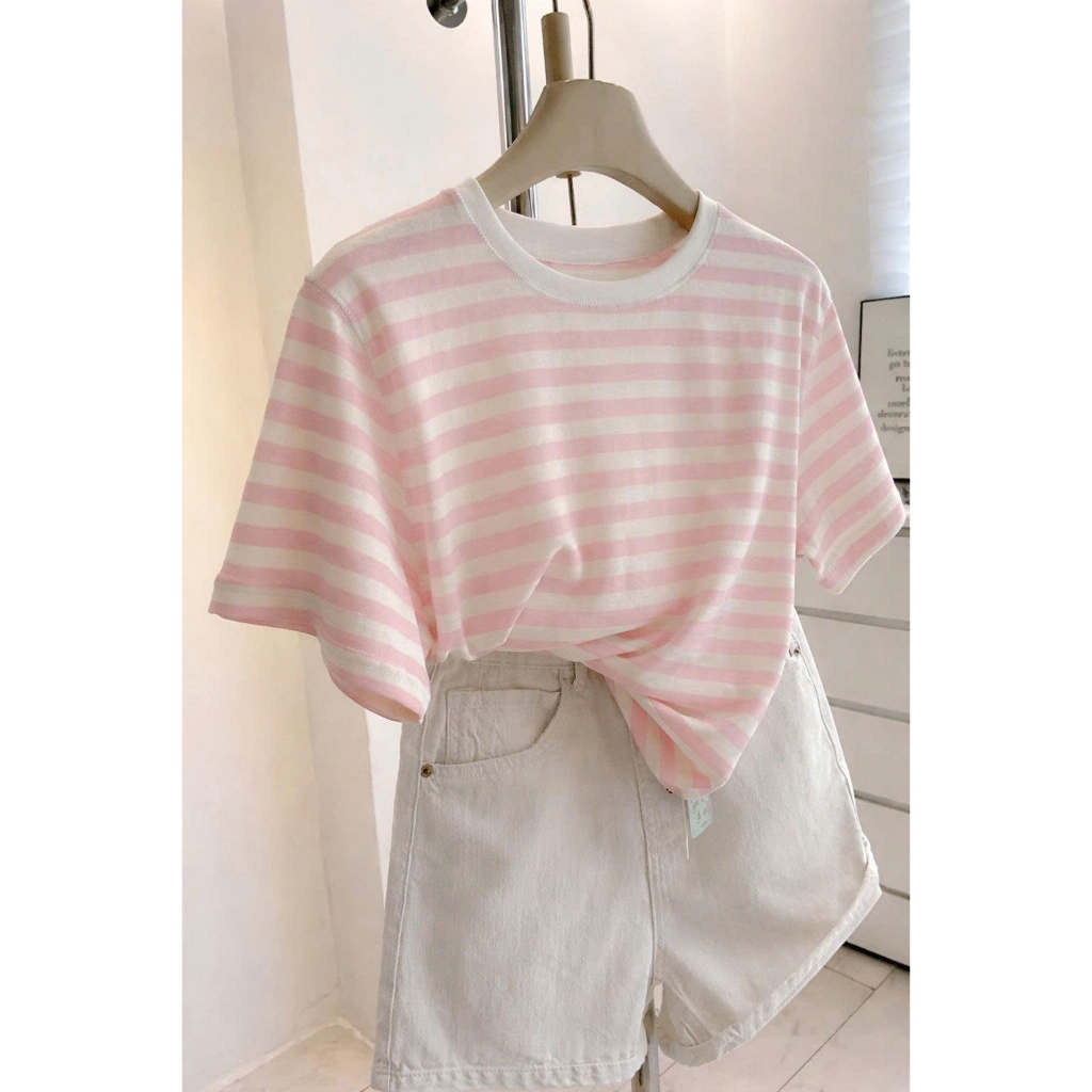 Áo Thun Nữ ngắn tay kẻ sọc ngang trẻ trung JULY fashion2023, Áo phông Nữ sọc ngang Chất Cotton 4 chiều mềm mát