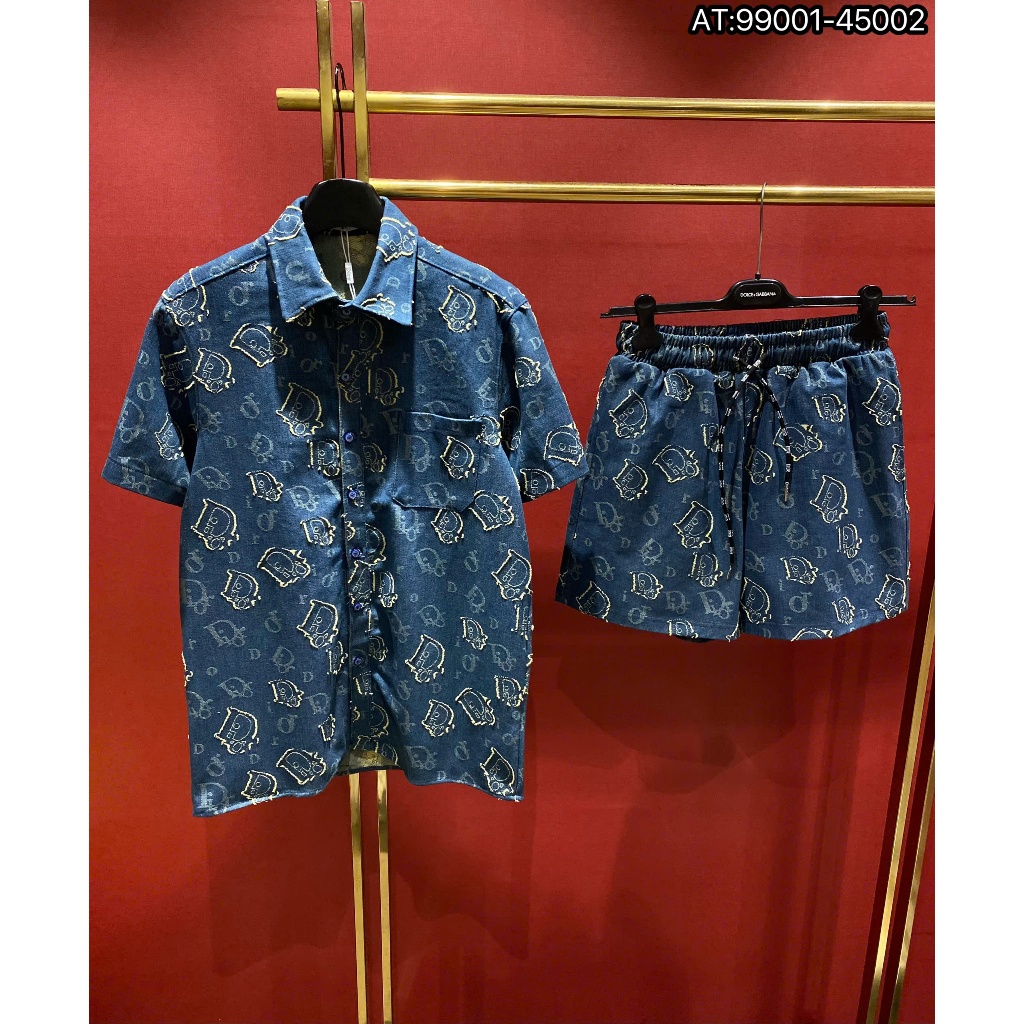 Bộ hè nam họa tiết thêu vân nổi phong cách trẻ trung from chuẩn
