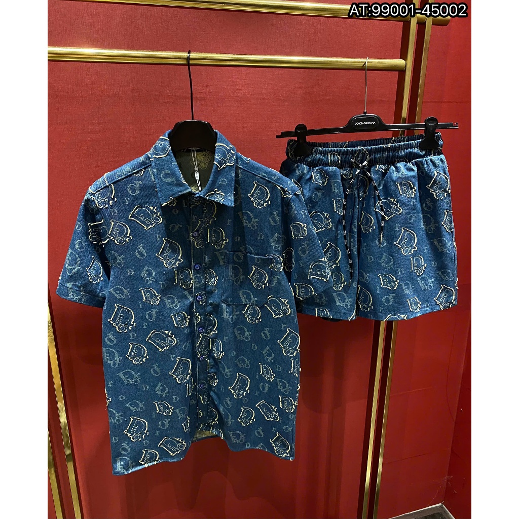Bộ hè nam họa tiết thêu vân nổi phong cách trẻ trung from chuẩn
