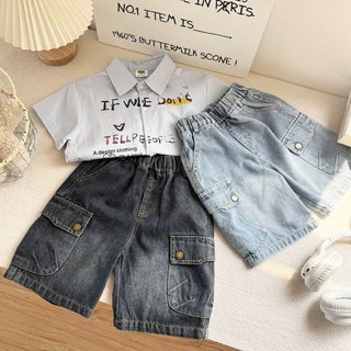 Quần Ngố Jean Bé Trai Túi Hộp Lưng Chun Phong Cách Năng Động Size 18-45Kg