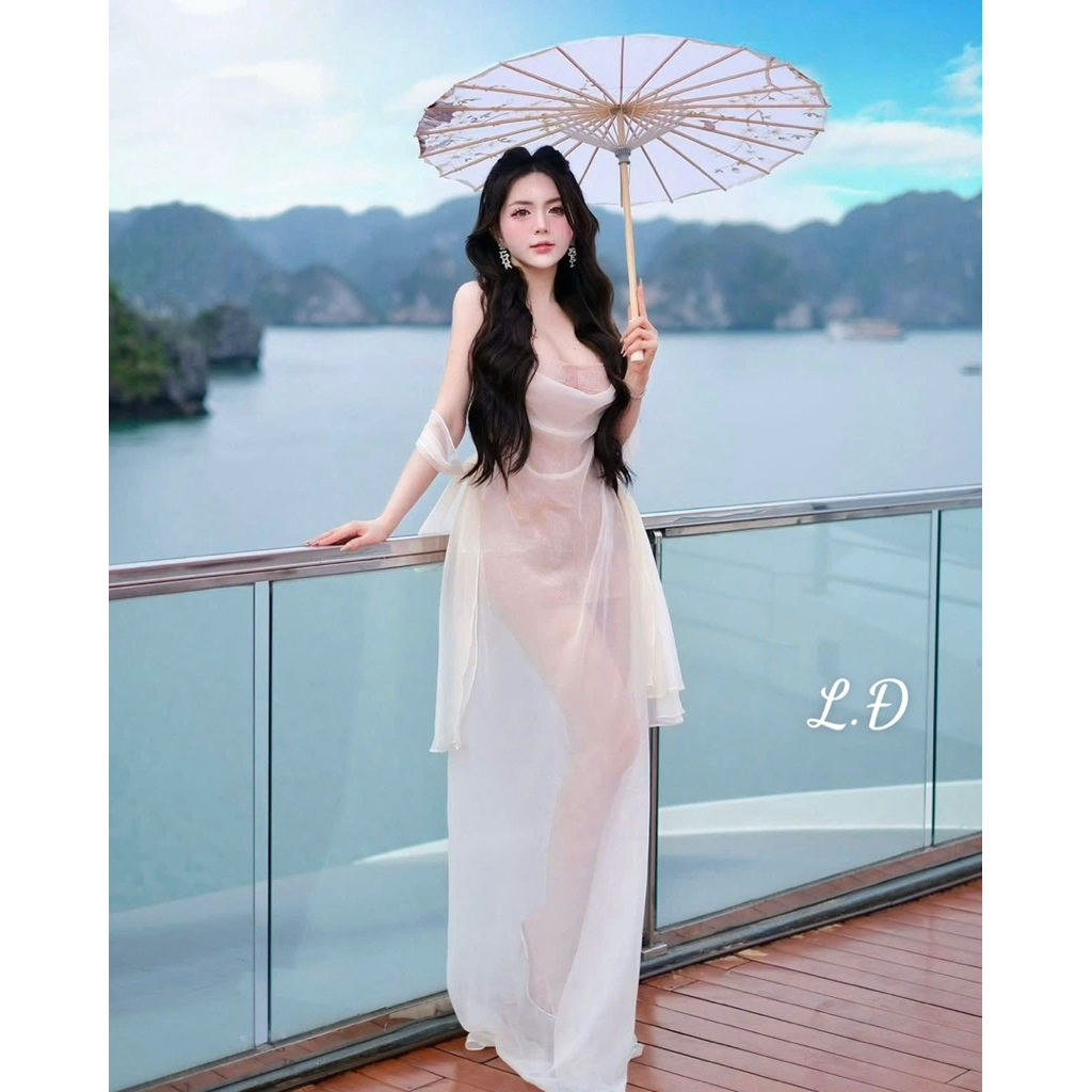 Váy quây ren mix tơ dáng dài mặc đi tiệc du lịch hè đều oki nha   SML
