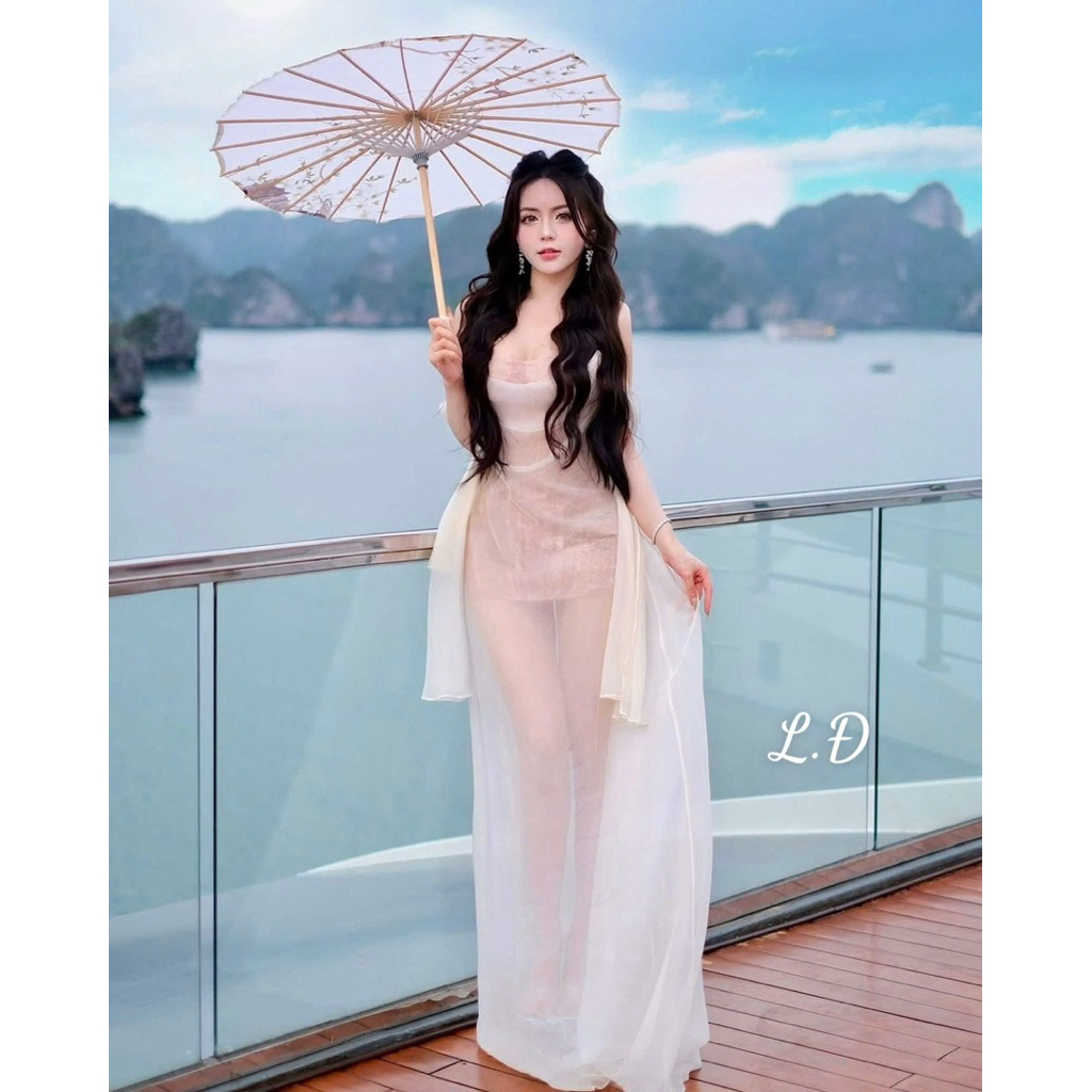 Váy quây ren mix tơ dáng dài mặc đi tiệc du lịch hè đều oki nha   SML