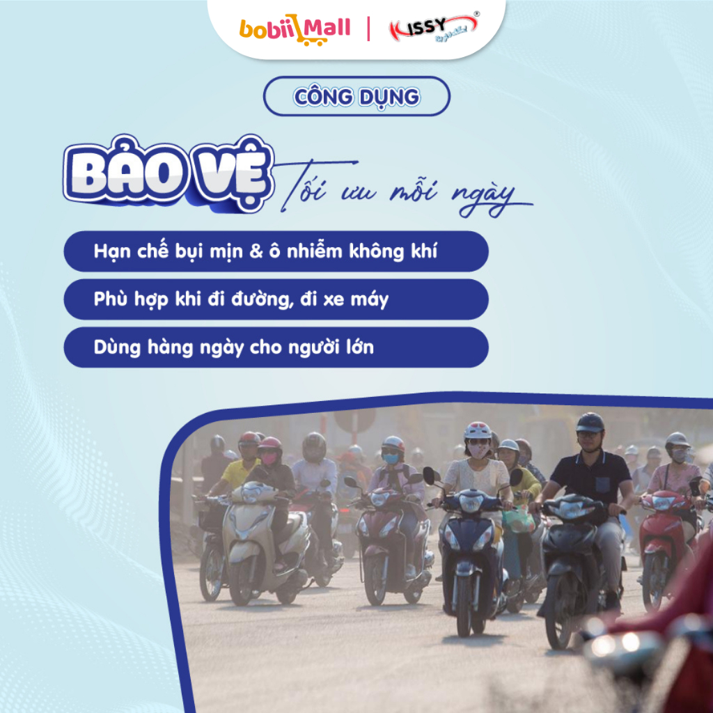 [3 LỚP KHÁNG KHUẨN] Khẩu Trang Kissy 5D Người Lớn Chính Hãng Sợi Hoạt Tính Chống Nắng Bụi Mịn Đủ Mẫu