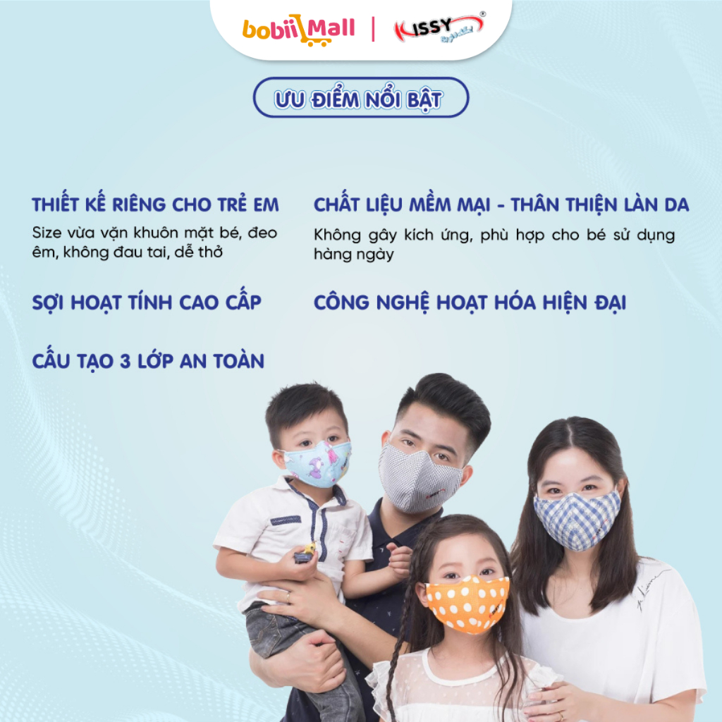 [3 LỚP KHÁNG KHUẨN] Khẩu Trang Kissy 5D Người Lớn Chính Hãng Sợi Hoạt Tính Chống Nắng Bụi Mịn Đủ Mẫu