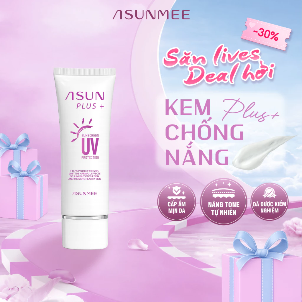 Kem Chống Nắng Asun SPF50+ PA++++ Nâng Tone Da Tự Nhiên – Kiềm Dầu, Chống Tia UV, Dưỡng Ẩm - Mua 2 Tặng 1 Son