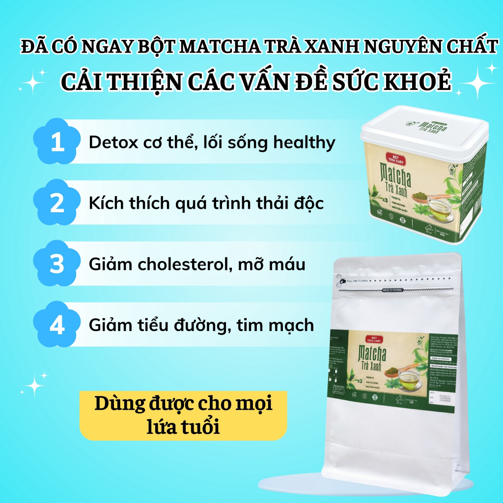Bột Tinh Chất Matcha Trà Xanh NCK - Trà Thảo Mộc Thanh Nhiệt, Giải Khát, Lợi Tiểu, Giải Nhiệt Mùa Hè