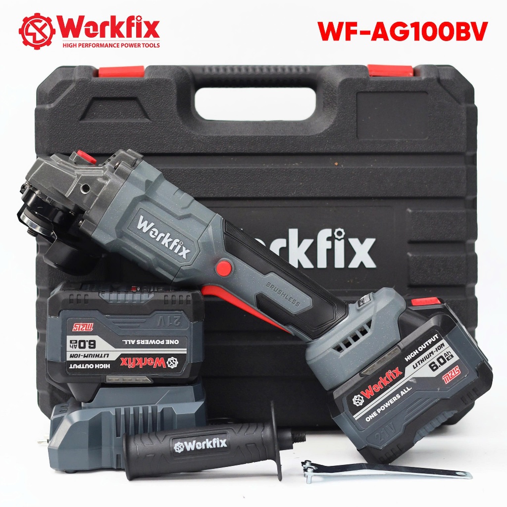 Máy Cắt Pin, Máy Mài Pin WORKFIX WF-AG100BV, 2 pin 15cell, Có tính năng chống xóc đá, chống khỏi động lại