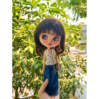 Set áo dây châm bi quần jean size búp bê blythe