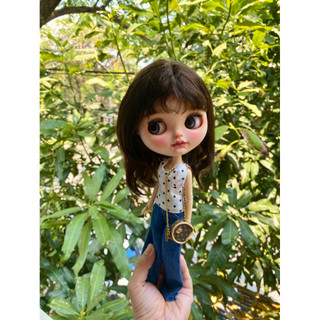 Set áo dây châm bi quần jean size búp bê blythe