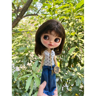 Set áo dây châm bi quần jean size búp bê blythe