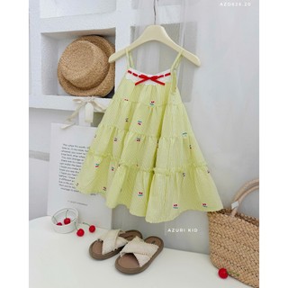 Đầm Maxi Bé Gái Cherry AZD626 | Váy Dây Xòe Nhẹ Cotton Đũi Cao Cấp | Váy Bé Gái Mùa Hè Dễ Thương