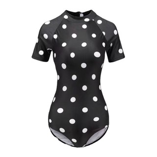 Bikini liền thân tay ngắn cổ cao chấm bi ôm body tôn dáng co giãn tốt đồ bơi đi biển bơi hồ bơi sông