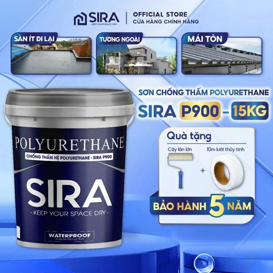 [Thùng 15 KG] Sơn Chống Thấm Vết Nứt Tường Đúng, Sàn Mái, Sân Thượng, Bể Nước SIRA P900