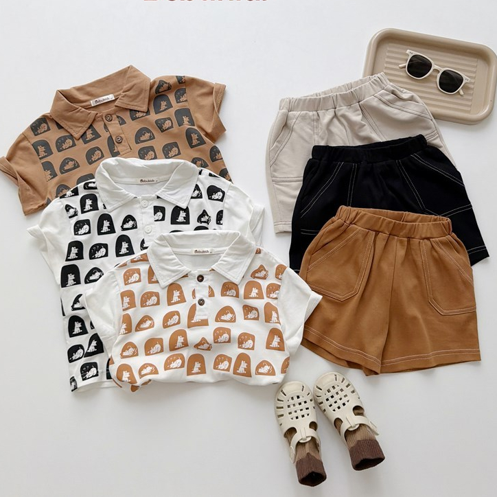 Set bộ polo cộc tay bé trai 1-6 tuổi Miniumbaby hình cún trong ô cute, chất áo cotton mềm mát SB2629