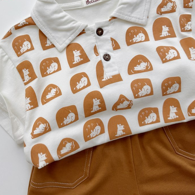 Set bộ polo cộc tay bé trai 1-6 tuổi Miniumbaby hình cún trong ô cute, chất áo cotton mềm mát SB2629
