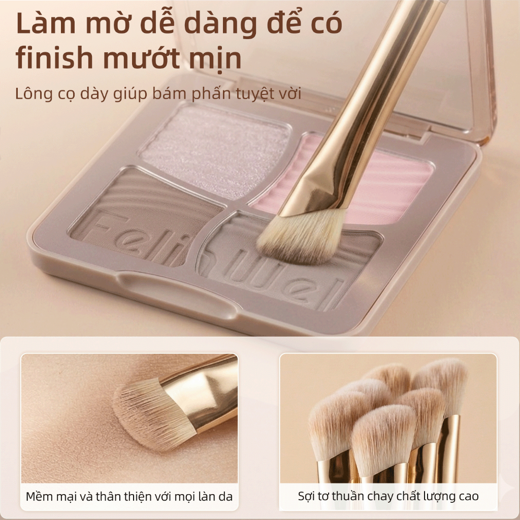 FelinWel - Cọ Trang Điểm Chi Tiết Vùng Mũi & Mắt, Lông Tơ Nhân Tạo Siêu Mềm Không Rụng, Đa Năng Dễ Kiểm Soát
