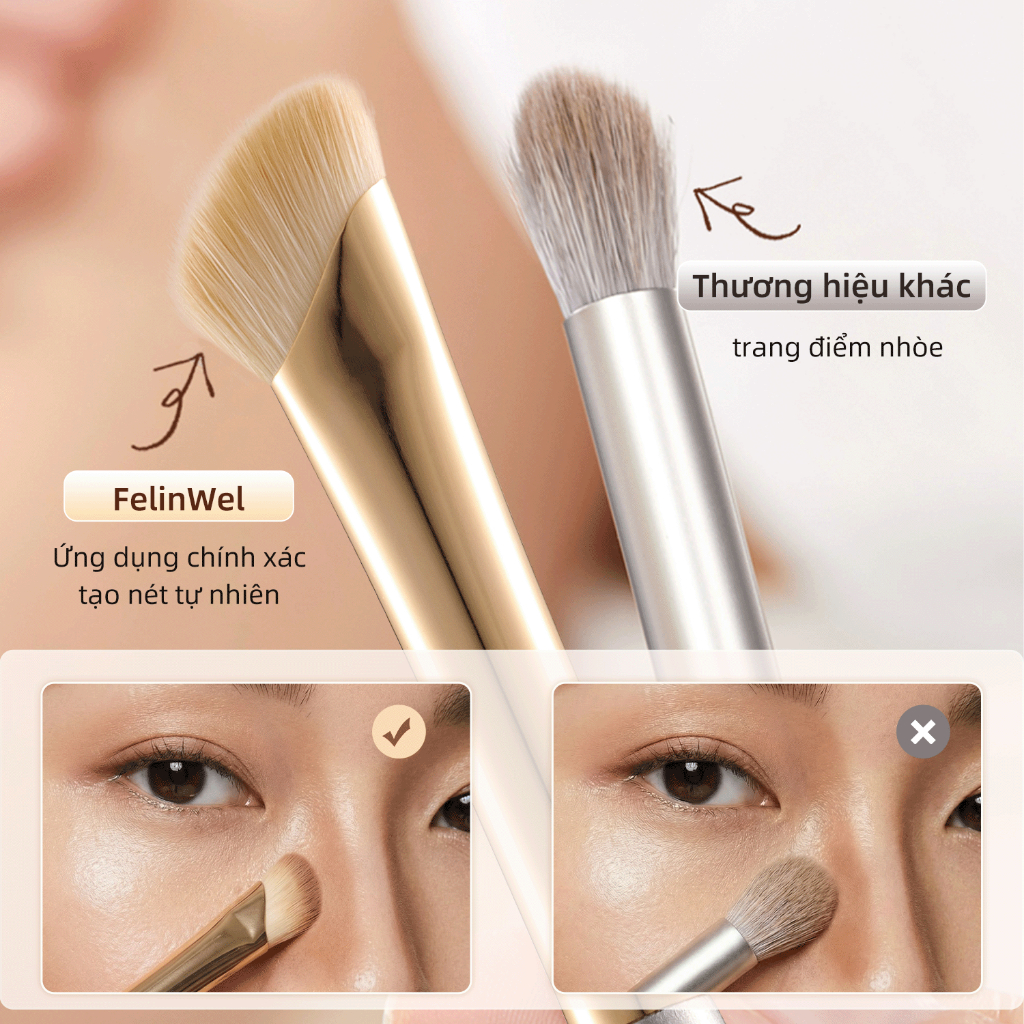 FelinWel - Cọ Trang Điểm Chi Tiết Vùng Mũi & Mắt, Lông Tơ Nhân Tạo Siêu Mềm Không Rụng, Đa Năng Dễ Kiểm Soát