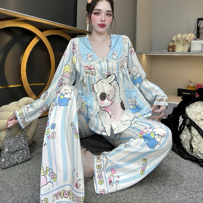 Đồ bộ nữ đồ mặc nhà,đồ ngủ đẹp cho nữ,pijama dài tay lụa mềm mịn mát nhiều họa tiết dễ thương [250].