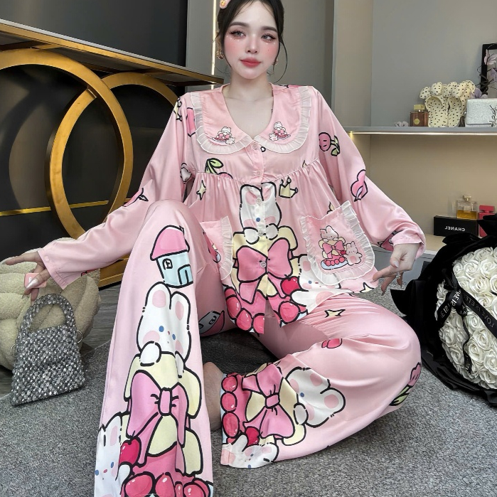 Đồ bộ nữ đồ mặc nhà,đồ ngủ đẹp cho nữ,pijama dài tay lụa mềm mịn mát nhiều họa tiết dễ thương [250].