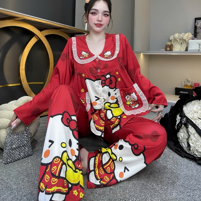 Đồ bộ nữ đồ mặc nhà,đồ ngủ đẹp cho nữ,pijama dài tay lụa mềm mịn mát nhiều họa tiết dễ thương [250].