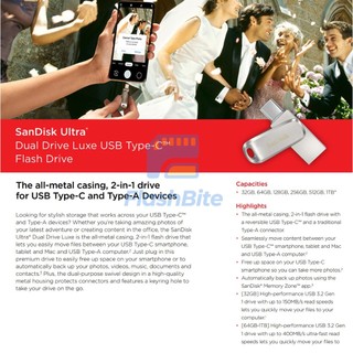 USB 3.2 OTG SanDisk Ultra Dual Drive Luxe SDDDC4-G46 upto 400MB/s 32GB/64GB/128G/256GB Bảo hành 5năm