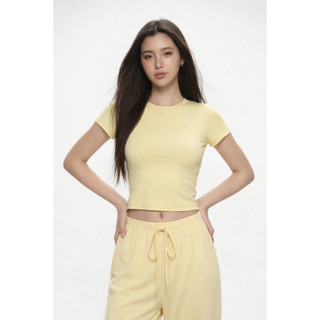 THEKIM Set Áo thun trơn cổ tròn và quần suông dài phối dây rút chất liệu rib cotton mềm CS400