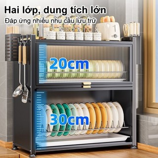 Tủ Dựng Chén Bát Dĩa thép carbon Chống bụi 360° Kệ Dựng Bát Dĩa Khay xả và ngăn kéo ở mỗi tầng