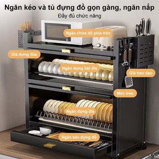 Tủ Dựng Chén Bát Dĩa thép carbon Chống bụi 360° Kệ Dựng Bát Dĩa Khay xả và ngăn kéo ở mỗi tầng