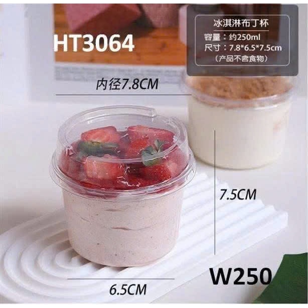 Combo 100 Hộp Nhựa Tròn Đựng Bánh Lạnh, Mousse, Sữa Chua, Panna Cotta Trái Cây 150ml - 250ml [XY583/ W250]