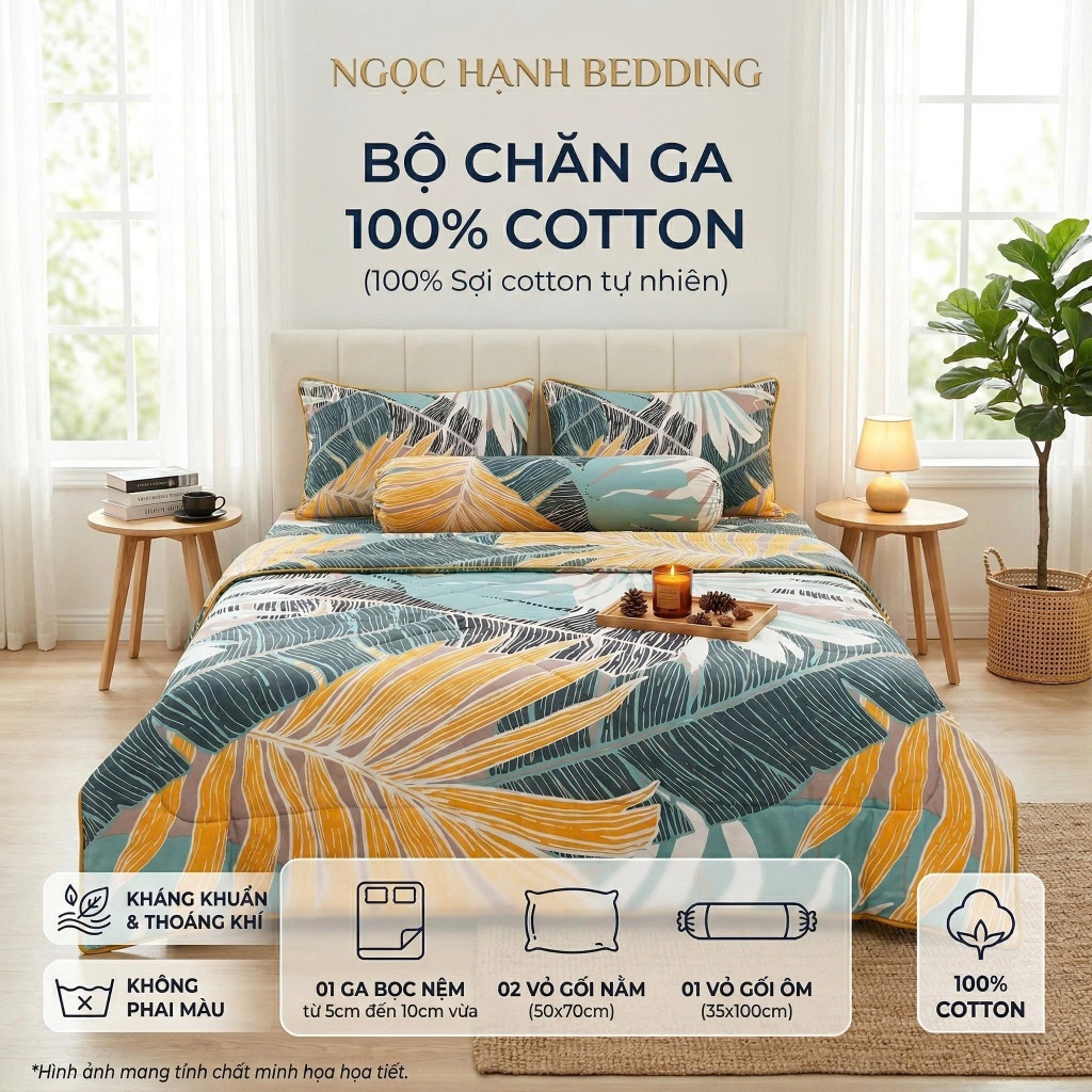 [Nệm 5cm đến 10cm ] BỘ GA COTTON 100%, KHÔNG PHA POLY, THOÁNG KHÍ, CÀNG GIẶT CÀNG MÁT - Ngọc Hạnh Bedding