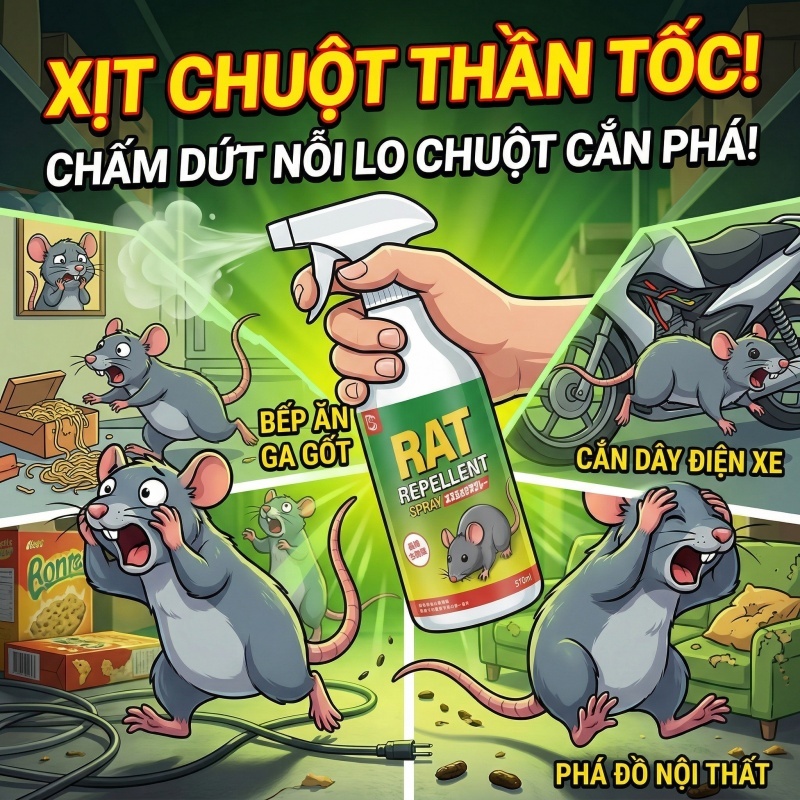 🐭 Xịt 1 lần, chuột hết sạch 🐭 Thuốc xua chuột, bình xịt 510ml, dùng trong nhà, khoang máy và ô tô