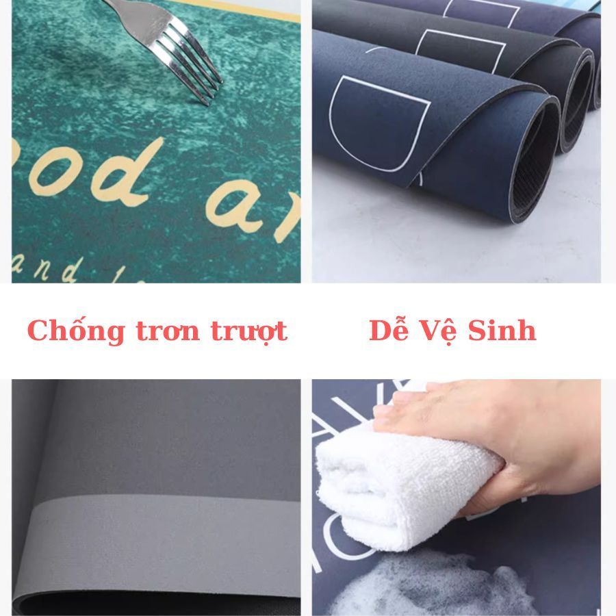 [Tấm Dài 1.5m &1.8m]Thảm lau Chân Nhà Bếp  Phong Cách Châu Âu Cao Cấp Chống Trượt-D1986
