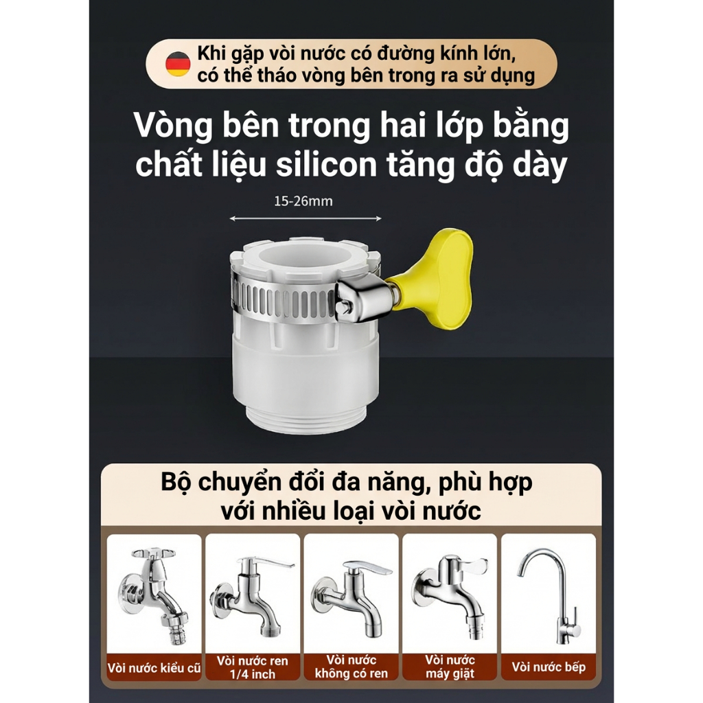 SUNINLIFE-Đầu nối vòi lọc nước đa năng bằng silicon màu trắng-22MM
