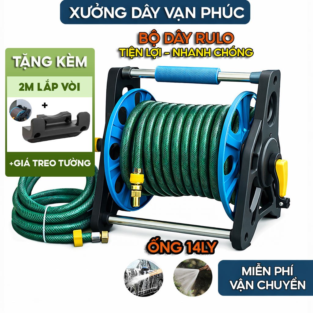 Bộ rulo dây xịt rửa xe & tưới cây ống 17LY MÀU XANH Vạn Phúc gắn đầu ...
