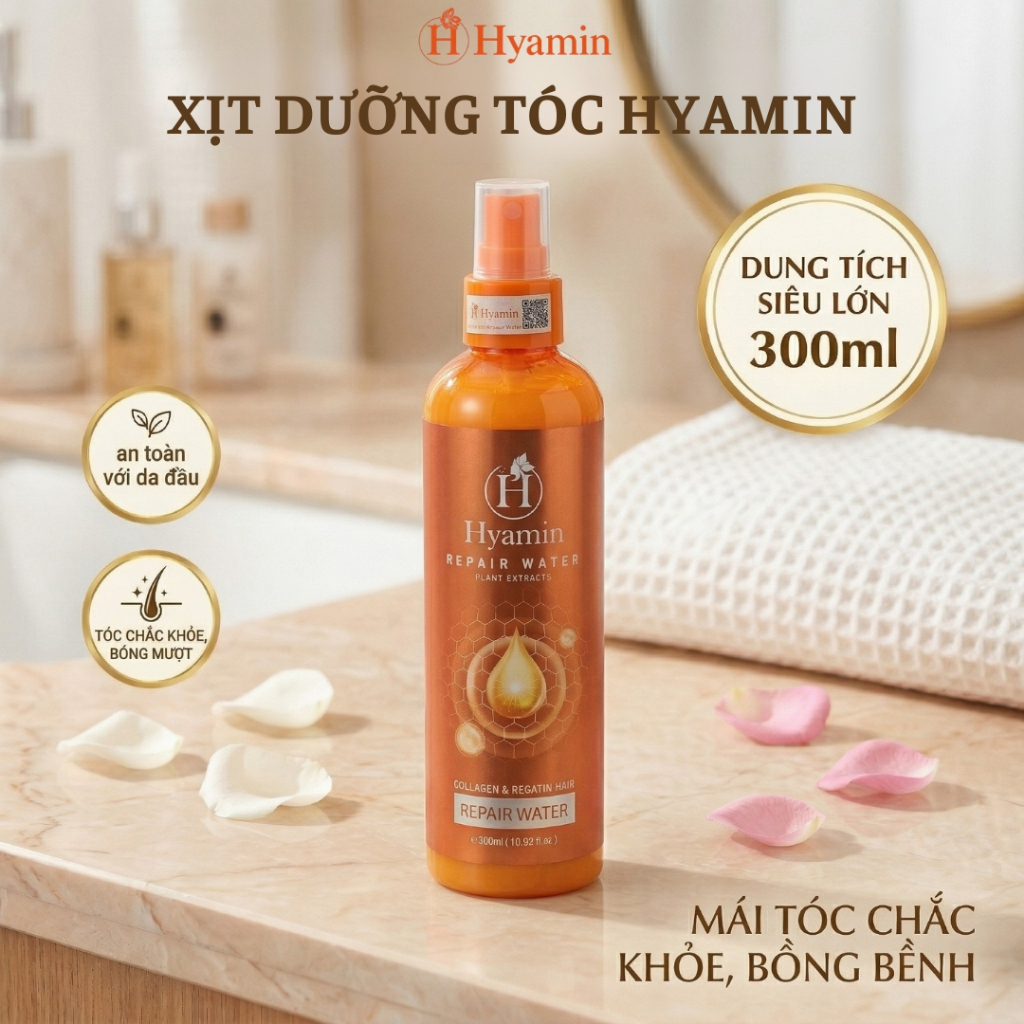 Xịt Đạm Dưỡng Tóc Hyamin Collagen 300ml, Phục Hồi Hư Tổn, Hạn Chế Gãy Tóc, Xơ Rối