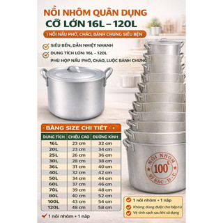 Nồi Quân Dụng Nhôm 30-120L Có Nắp, Nồi Nấu Phở, Cháo, Nồi Công Nghiệp Siêu Bền