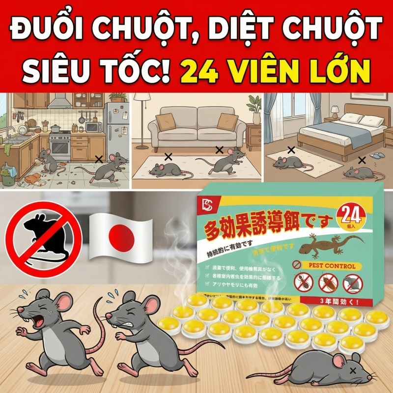 🐭 Phiên bản mới 2026 🐭 Thuốc diệt chuột 24 viên, mồi tốt, chiết xuất tự nhiên, nhanh chóng, hiệu quả cao