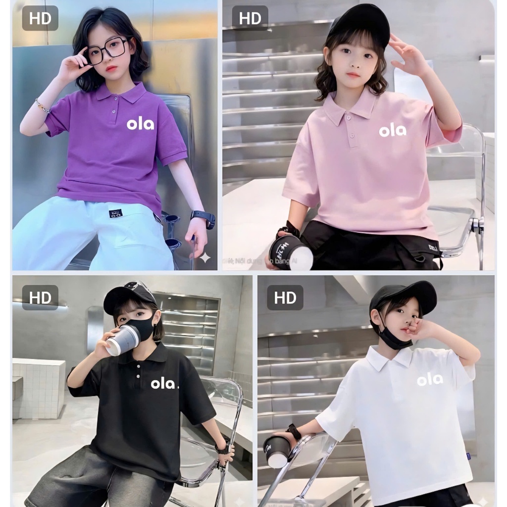 ( COMBO 1-2-3 ) ÁO POLO IN CHỮ OLA MÙA HÈ BÉ GÁI SZ 14 - 43 KG ÁO MÙA HÈ BÉ GÁI