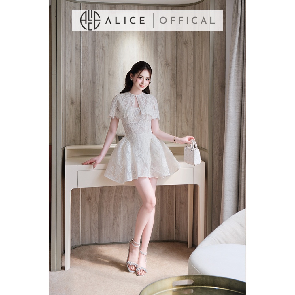 Set Váy Ren Choàng Tiểu Thư Alice, Váy 2 Dây Dáng Xòe Ngắn Phối Áo Choàng Rời Dáng Ngắn V1466