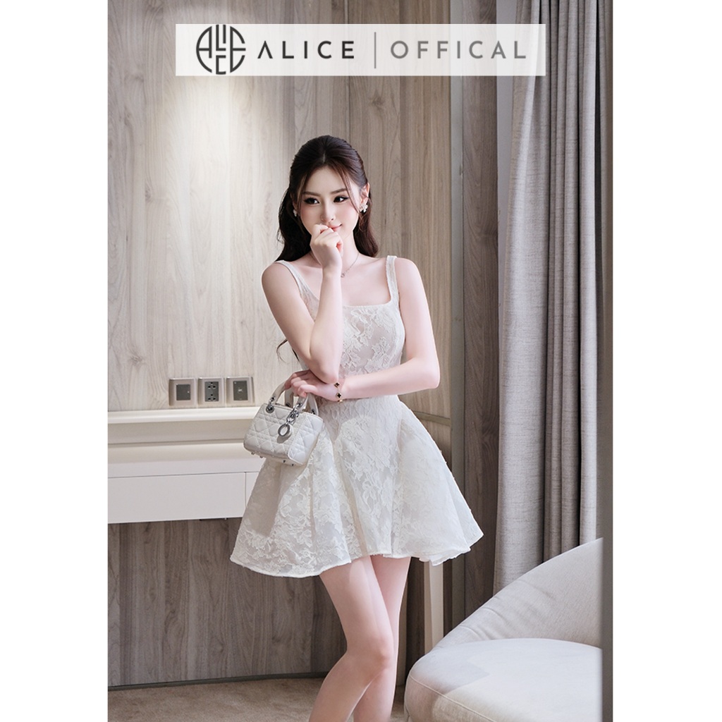 Set Váy Ren Choàng Tiểu Thư Alice, Váy 2 Dây Dáng Xòe Ngắn Phối Áo Choàng Rời Dáng Ngắn V1466
