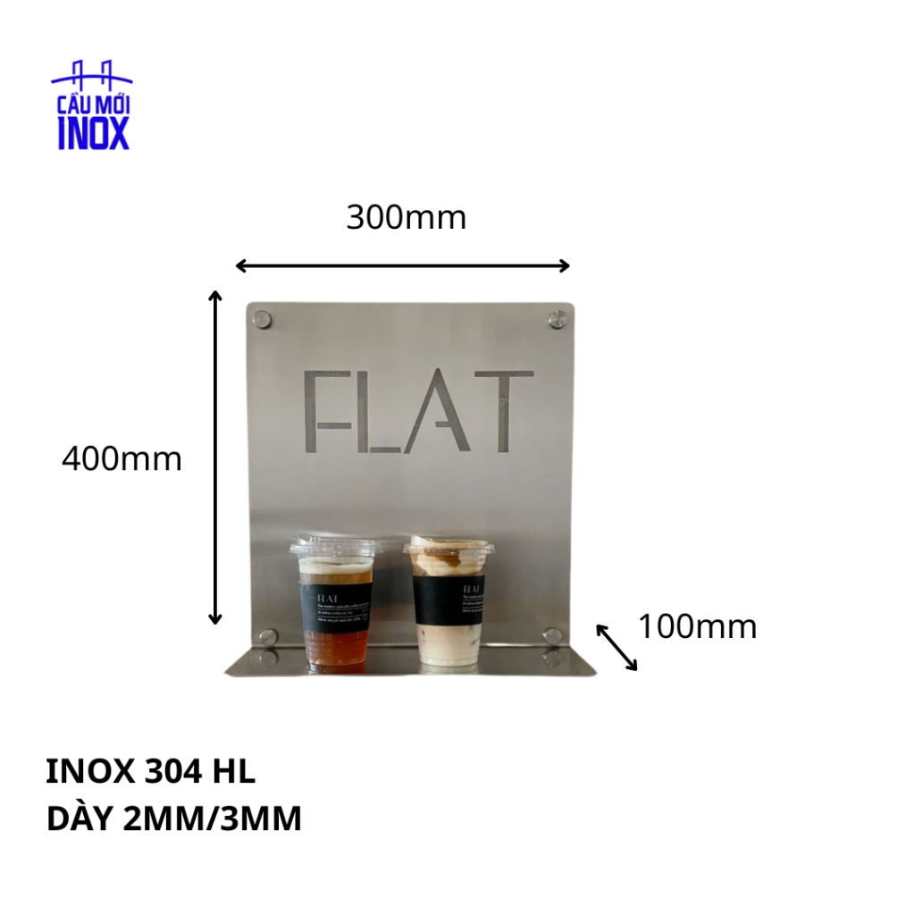 Bảng kệ treo tường takeaway, inox 304 HL dày 2mm/3mm, miễn phí thiết kế tên thương hiệu