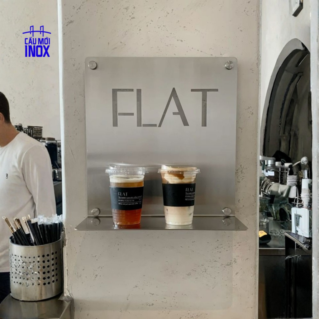 Bảng kệ treo tường takeaway, inox 304 HL dày 2mm/3mm, miễn phí thiết kế tên thương hiệu