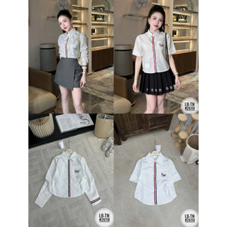 Áo sơ mi thô Thôm cổ đức sọc đỏ túi vuông đáp hình cún dài tay/cộc tay #26116-26118